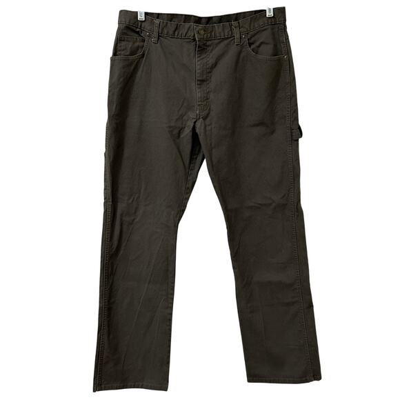 Dickies Mens Sz 36x34 Green Carpenter Stretch Work Pants Utility Canvas - Picture 1 of 5